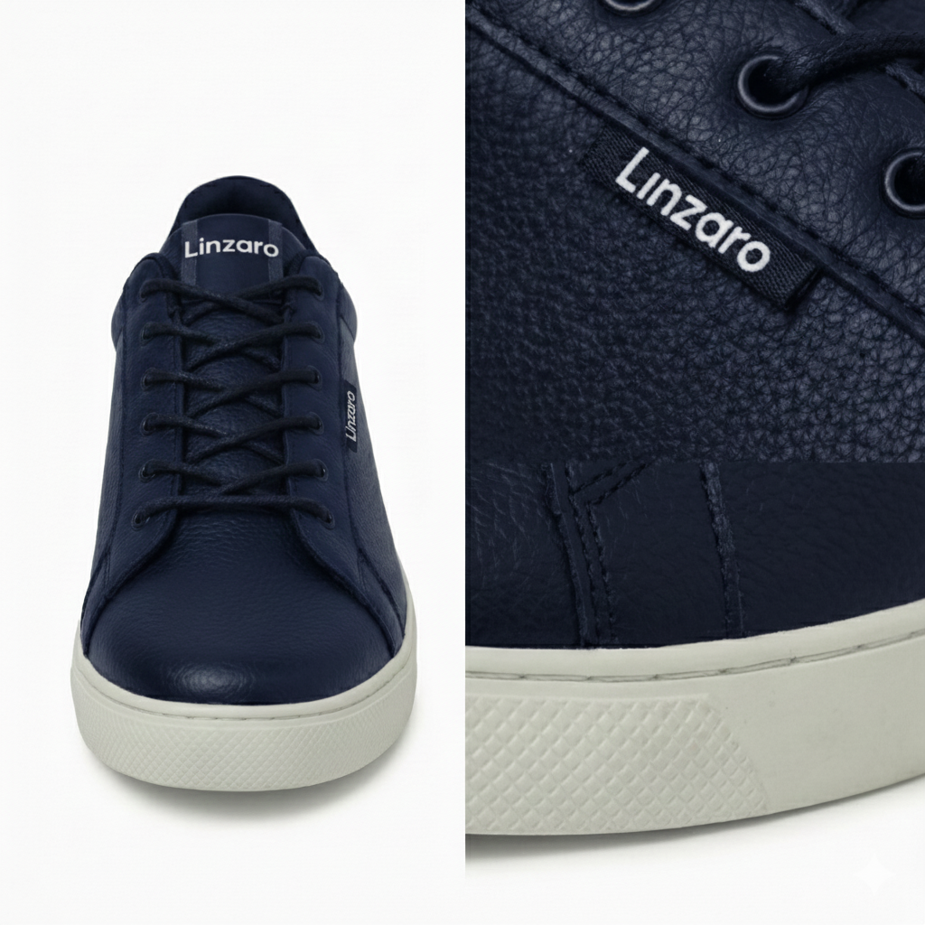 Italia Moda Sneaker in Pelle Pieno Fiore Martellata – Blu Navy