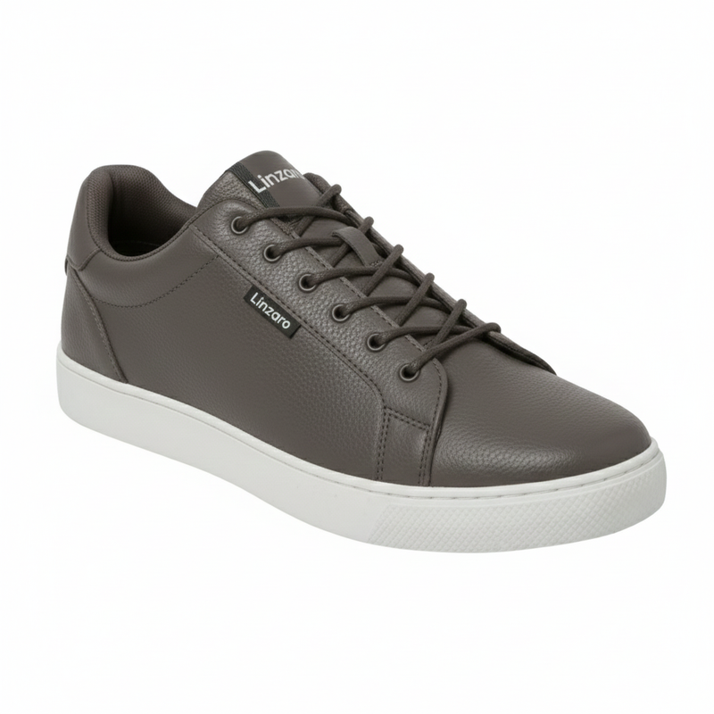 LINZARO LEATHER TRAINER – TAUPE GREY