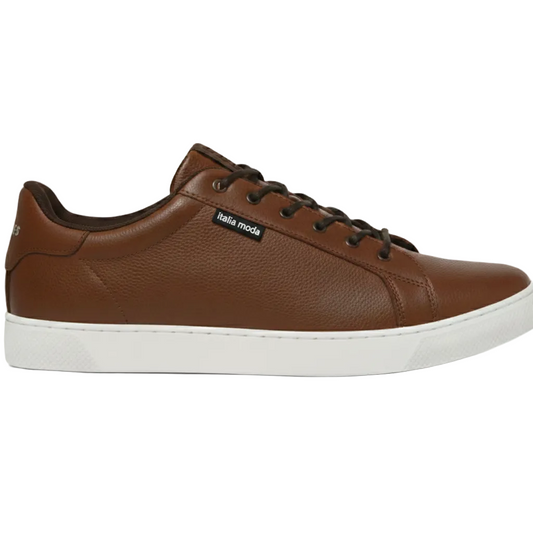 Italia Moda Sneaker in Pelle Pieno Fiore Martellata – Marrone Scuro