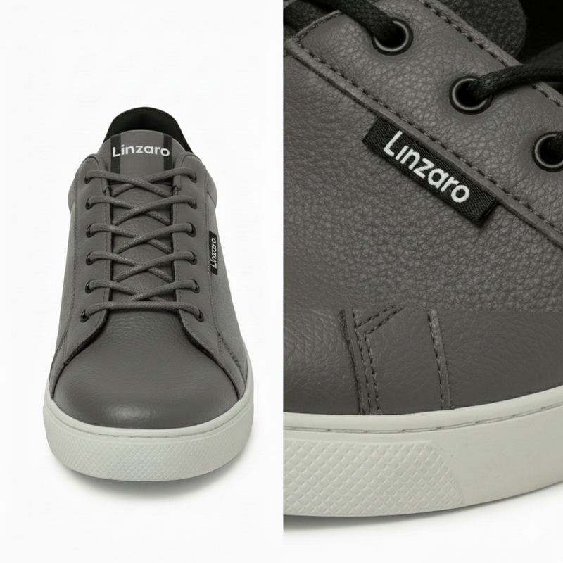 LINZARO LEATHER TRAINER – TAUPE GREY
