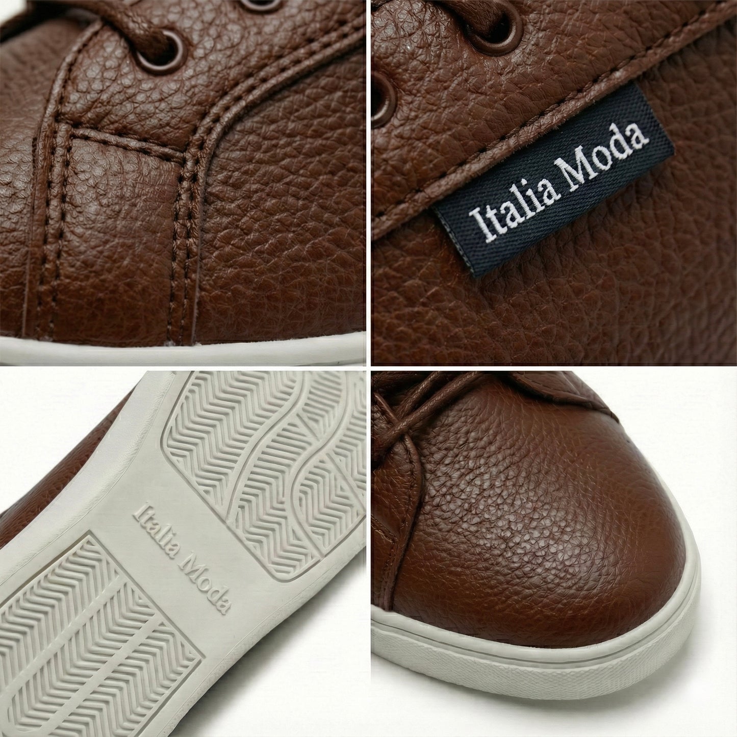 Italia Moda Sneaker in Pelle Pieno Fiore Martellata – Marrone Scuro