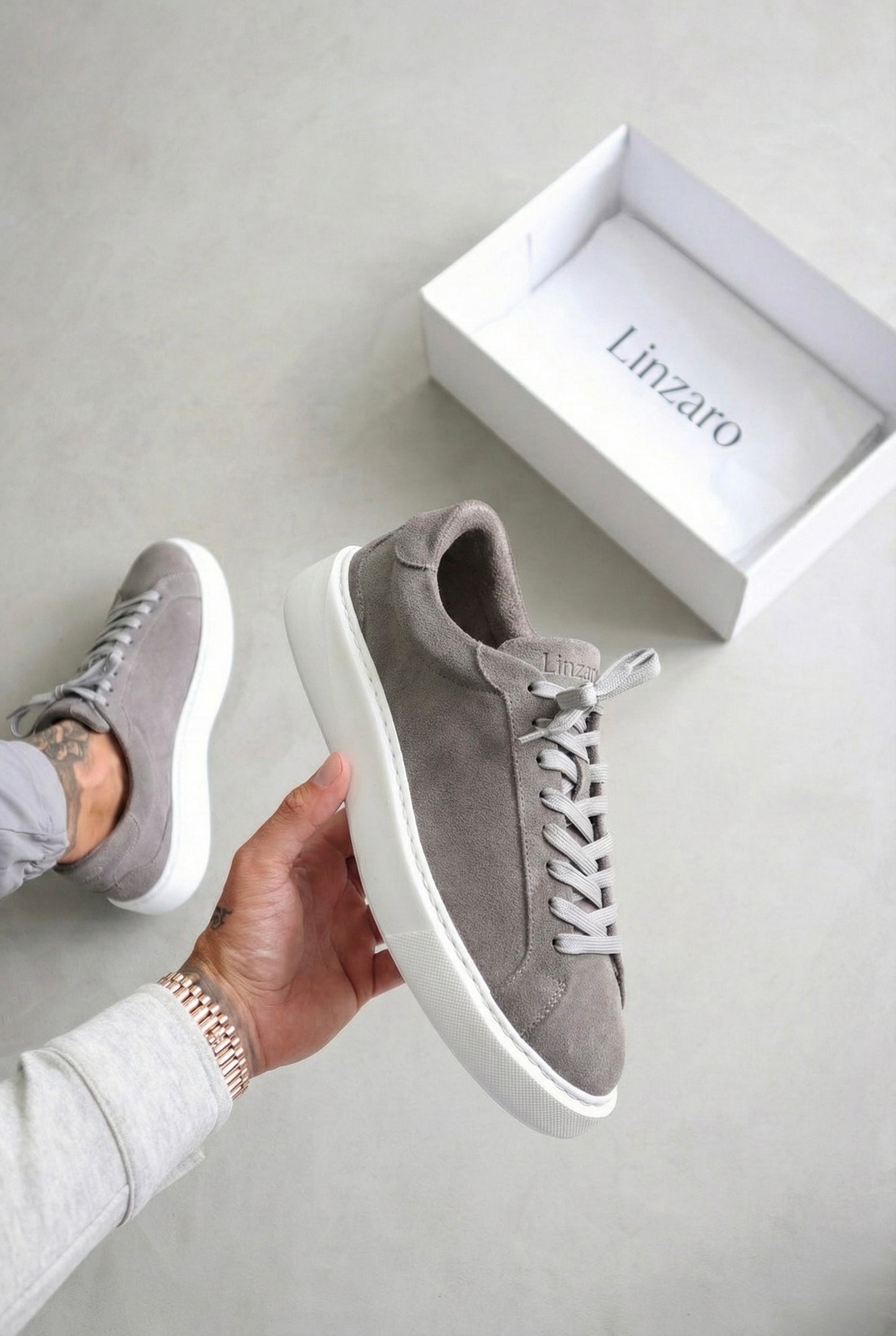 LINZARO SUEDE TRAINER – GREY