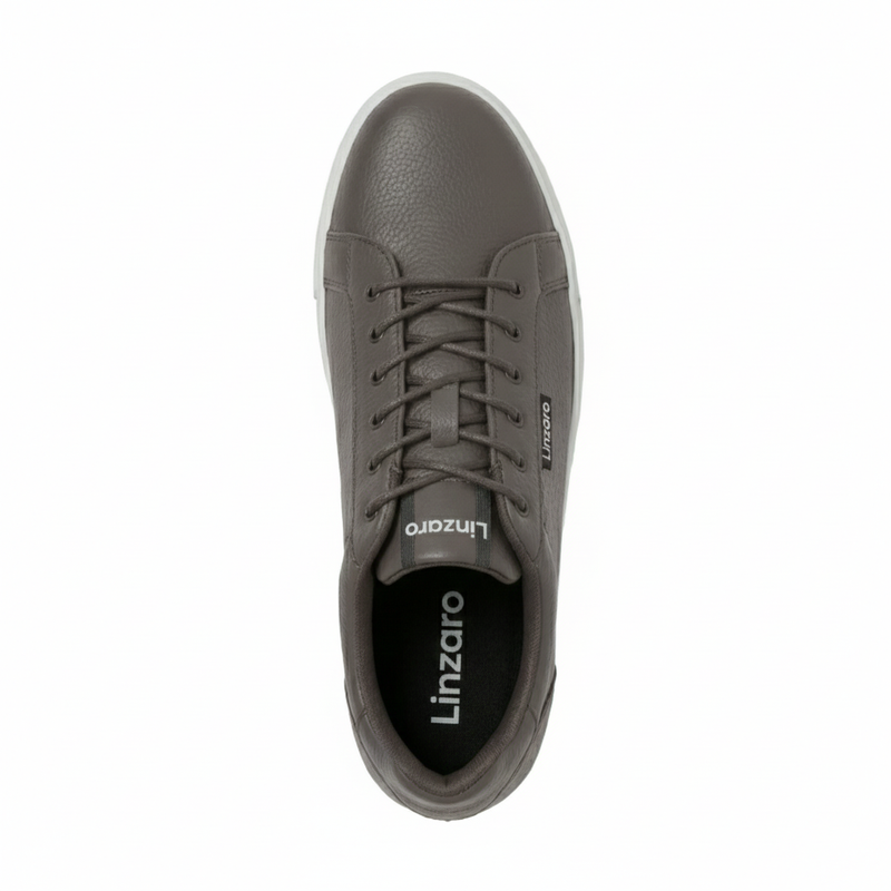 LINZARO LEATHER TRAINER – TAUPE GREY