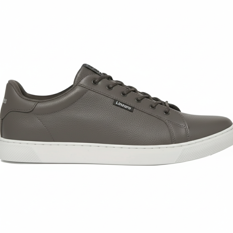 LINZARO LEATHER TRAINER – TAUPE GREY