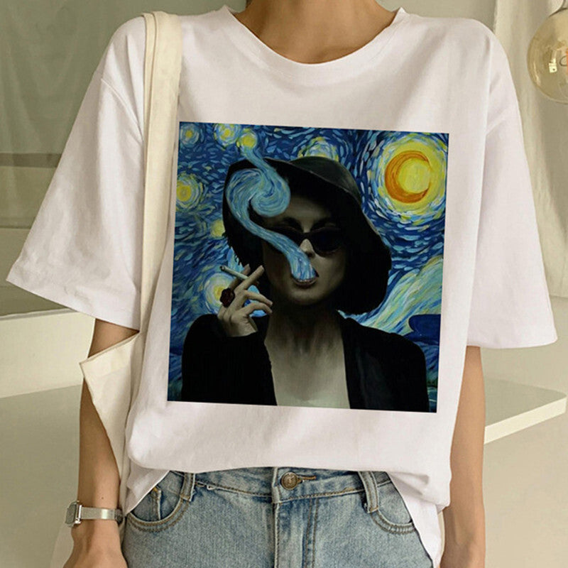 T-shirt stampata con pittura a olio di Van Gogh