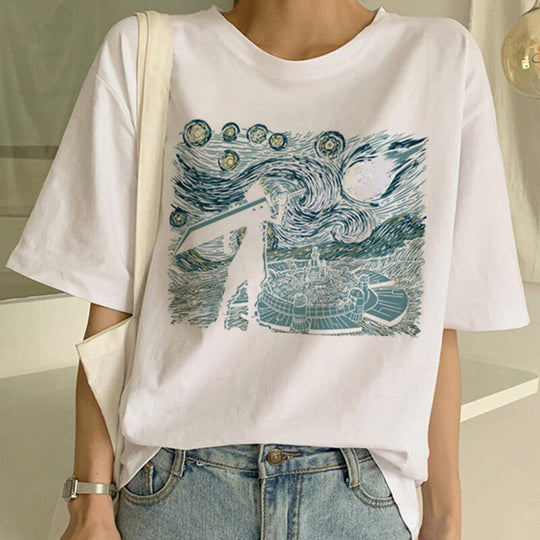 T-shirt stampata con pittura a olio di Van Gogh