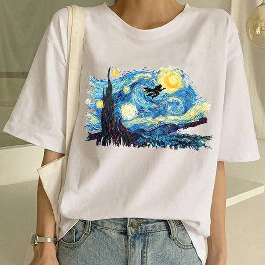 T-shirt stampata con pittura a olio di Van Gogh