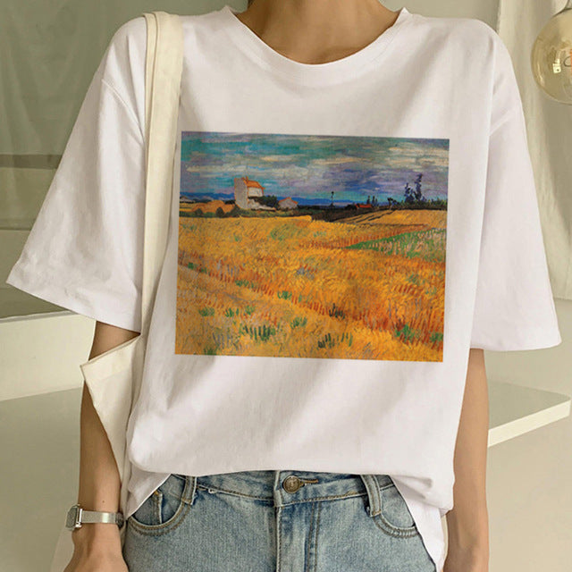 T-shirt stampata con pittura a olio di Van Gogh