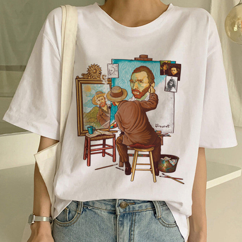 T-shirt stampata con pittura a olio di Van Gogh